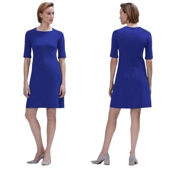 MM Lafleur Emily Dress Bright Indigo Blue + 1  20 Midi Square Neck Short Sleeve - Picture 2 of 12